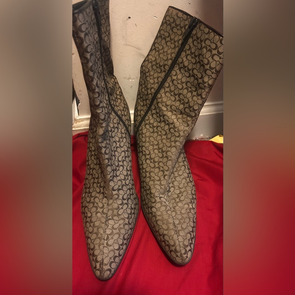 Coach Dark Brown Patterned Boots